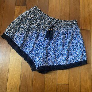 Blue Floral Shorts size Large with Fringe